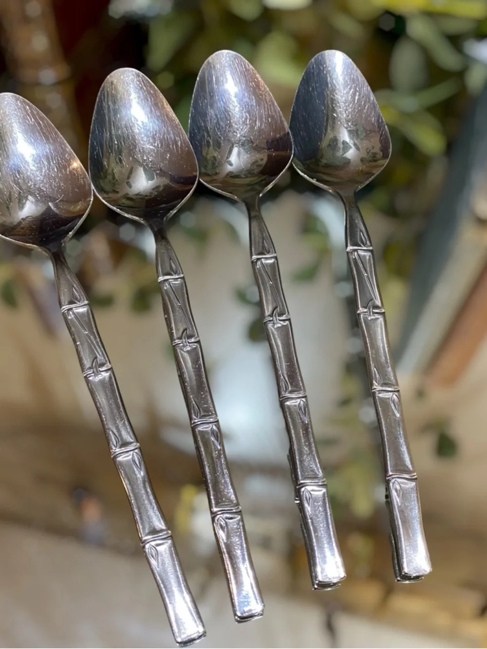 Vintage Bamboo Tiki Set 4 Tablespoons Lifetime Cutlery LC Stainless Flatware